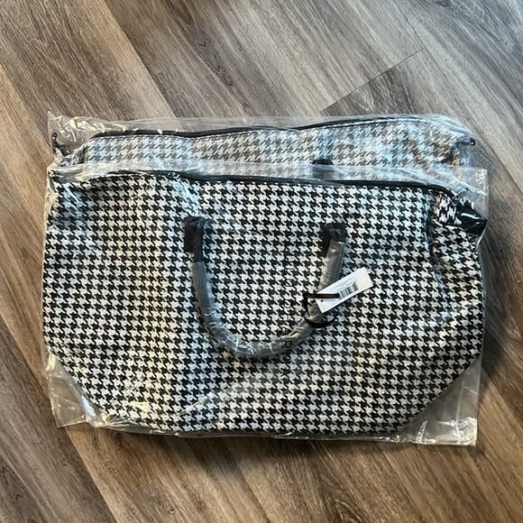 Lulu Dharma Canvas Weekender Tote Vacation Oversized Houndstooth Print Bag - Picture 3 of 4